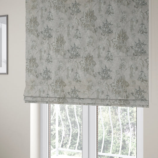 Atmosfera Quality Woven Floral Leaf Inspired Pattern In Grey Colour Fabric JO-498 - Roman Blinds