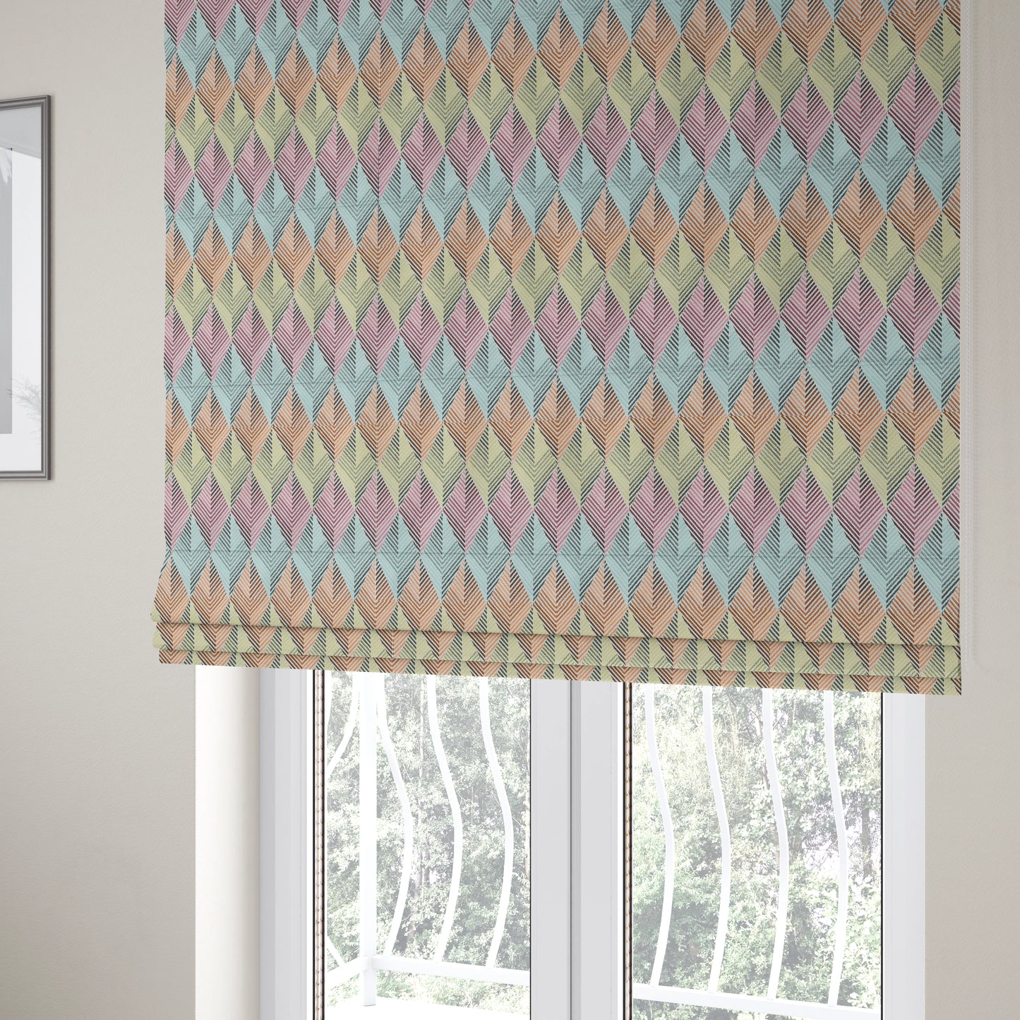 Carnival Living Fabric Collection Multi Colour Geometric 3D Chevron Pattern Upholstery Curtains Fabric JO-500 - Roman Blinds