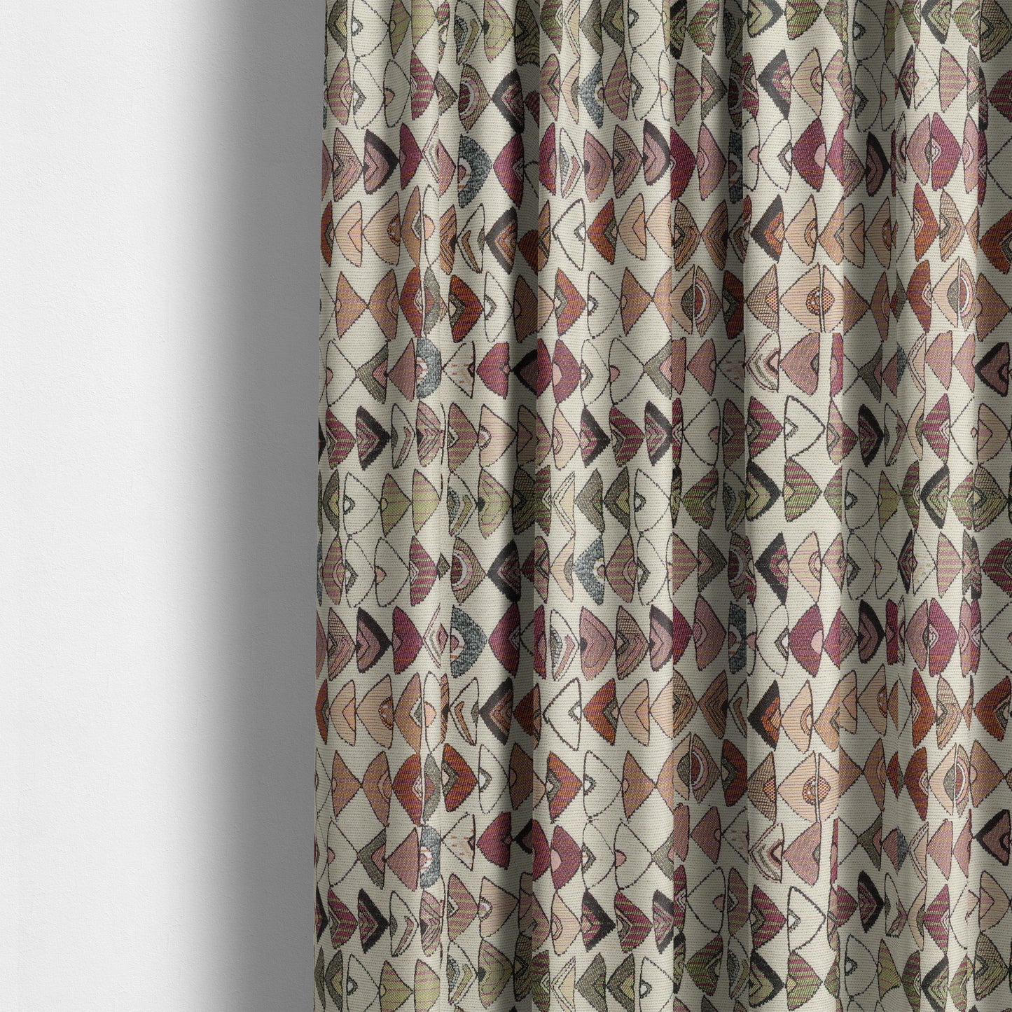 Madagascar Small Motifs Geometric Orange Pink Green Colour Pattern Interior Fabrics JO-502 - Made To Measure Curtains