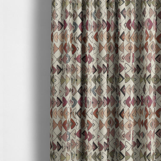 Madagascar Small Motifs Geometric Orange Pink Green Colour Pattern Interior Fabrics JO-502 - Made To Measure Curtains