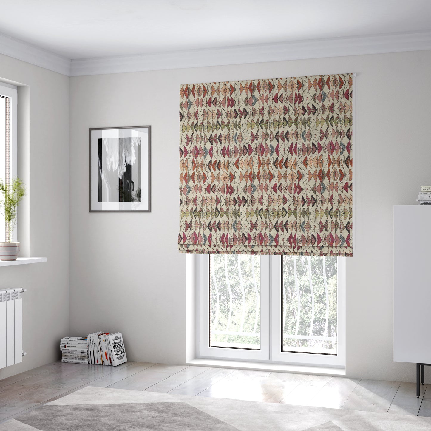 Madagascar Small Motifs Geometric Orange Pink Green Colour Pattern Interior Fabrics JO-502 - Roman Blinds