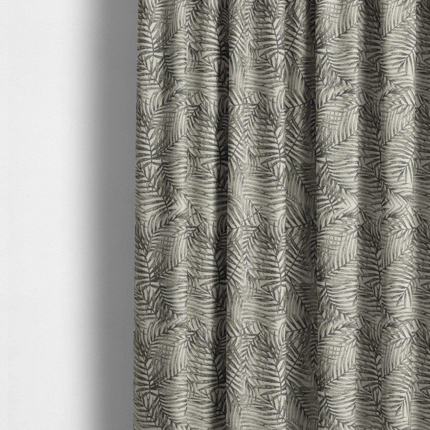 Fantasque Jungle Leaf Inspired Pattern White Grey Brown Colour Chenille Fabric JO-505 - Made To Measure Curtains