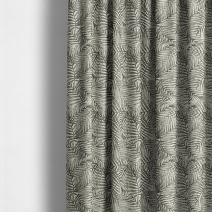 Fantasque Jungle Leaf Inspired Pattern White Grey Brown Colour Chenille Fabric JO-505 - Made To Measure Curtains