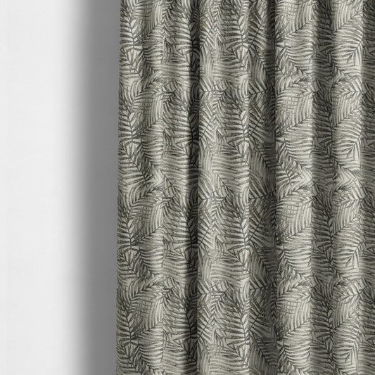 Fantasque Jungle Leaf Inspired Pattern White Grey Brown Colour Chenille Fabric JO-505 - Made To Measure Curtains