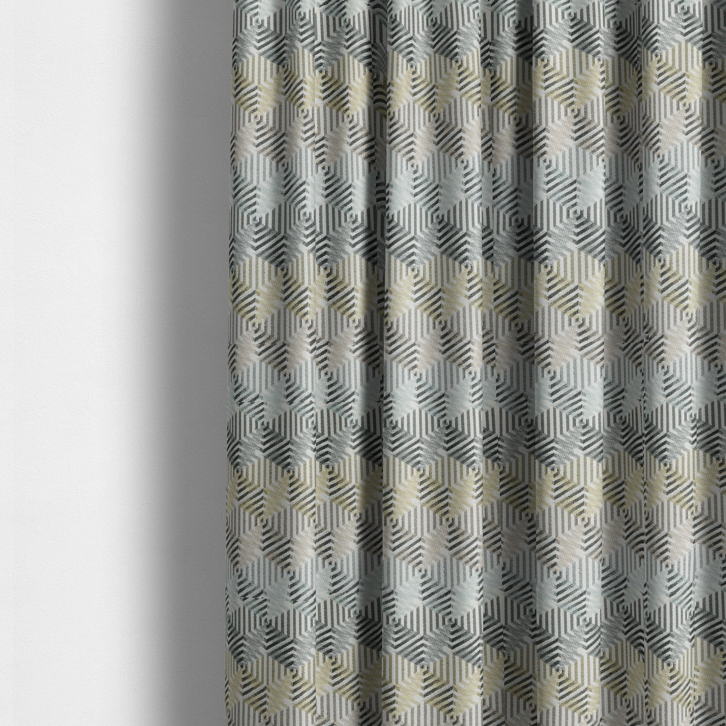 Normandie Geometric 3D Pattern In Yellow Grey Jacquard Upholstery Fabrics JO-507 - Made To Measure Curtains