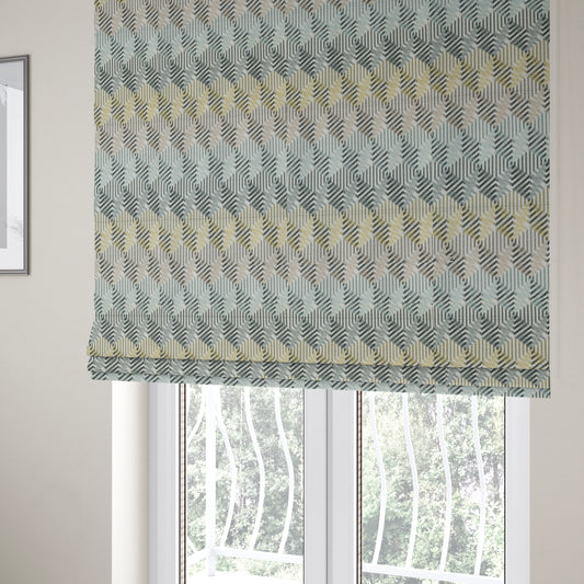 Normandie Geometric 3D Pattern In Yellow Grey Jacquard Upholstery Fabrics JO-507 - Roman Blinds