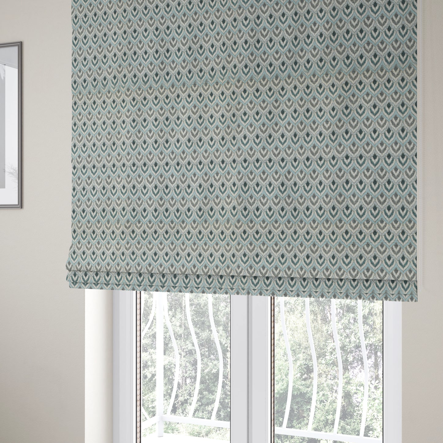 Elwin Decorative Weave Teal Blue Colour Peacock Pattern Jacquard Fabric JO-509 - Roman Blinds