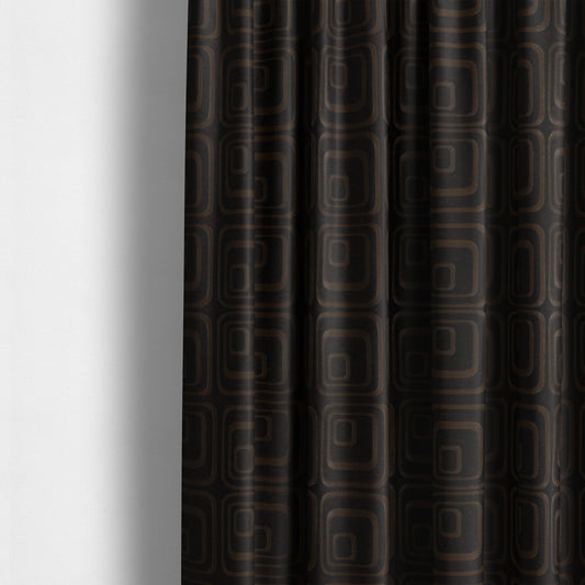 Vegas Brown Bronze Shine Effect Geometric Square Large Pattern Soft Chenille Upholstery Fabric JO-511 - Made To Measure Curtains