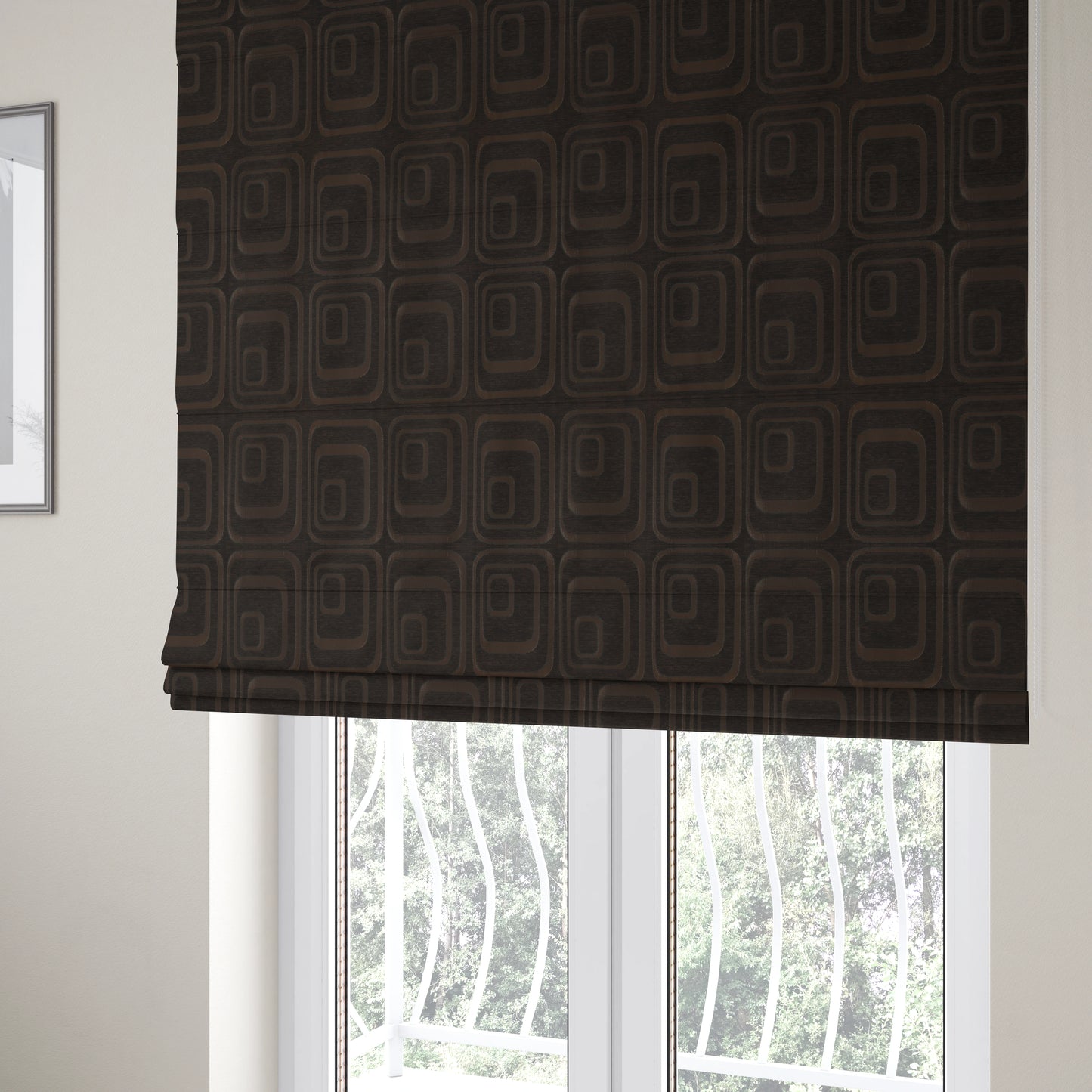 Vegas Brown Bronze Shine Effect Geometric Square Large Pattern Soft Chenille Upholstery Fabric JO-511 - Roman Blinds