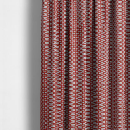 Piccadilly Collection Eclipse Pattern Woven Upholstery Red Chenille Fabric JO-513 - Made To Measure Curtains