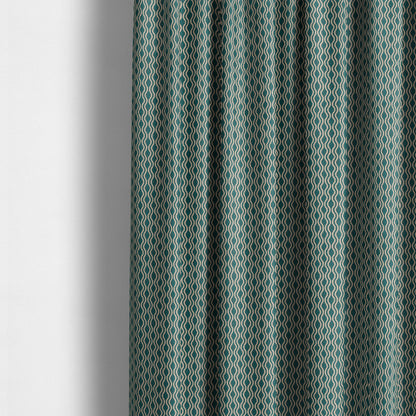 Piccadilly Collection Eclipse Pattern Woven Upholstery Teal Chenille Fabric JO-516 - Made To Measure Curtains