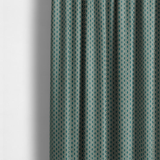 Piccadilly Collection Eclipse Pattern Woven Upholstery Teal Chenille Fabric JO-516 - Made To Measure Curtains