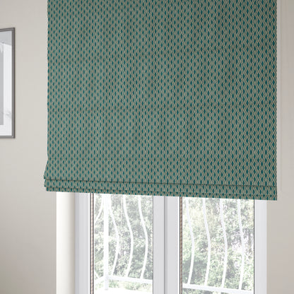 Piccadilly Collection Eclipse Pattern Woven Upholstery Teal Chenille Fabric JO-516 - Made To Measure Curtains