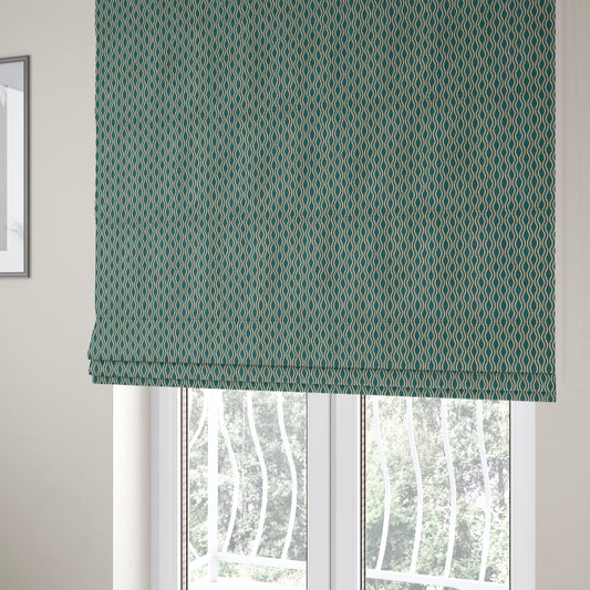 Piccadilly Collection Eclipse Pattern Woven Upholstery Teal Chenille Fabric JO-516 - Roman Blinds