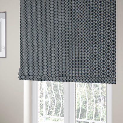 Piccadilly Collection Eclipse Pattern Woven Upholstery Navy Blue Chenille Fabric JO-517 - Roman Blinds