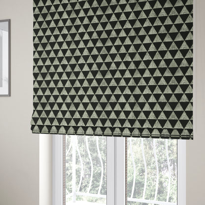 Vegas Black Gold Shine Effect Geometric La Triangle Pattern Soft Chenille Upholstery Fabric JO-52 - Roman Blinds