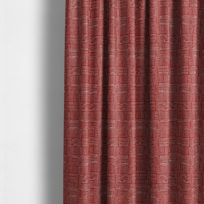 Piccadilly Collection Gingham Pattern Woven Upholstery Red Chenille Fabric JO-520 - Made To Measure Curtains