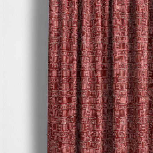 Piccadilly Collection Gingham Pattern Woven Upholstery Red Chenille Fabric JO-520 - Made To Measure Curtains