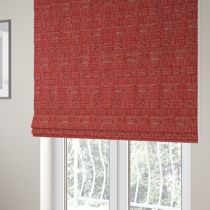 Piccadilly Collection Gingham Pattern Woven Upholstery Red Chenille Fabric JO-520 - Roman Blinds