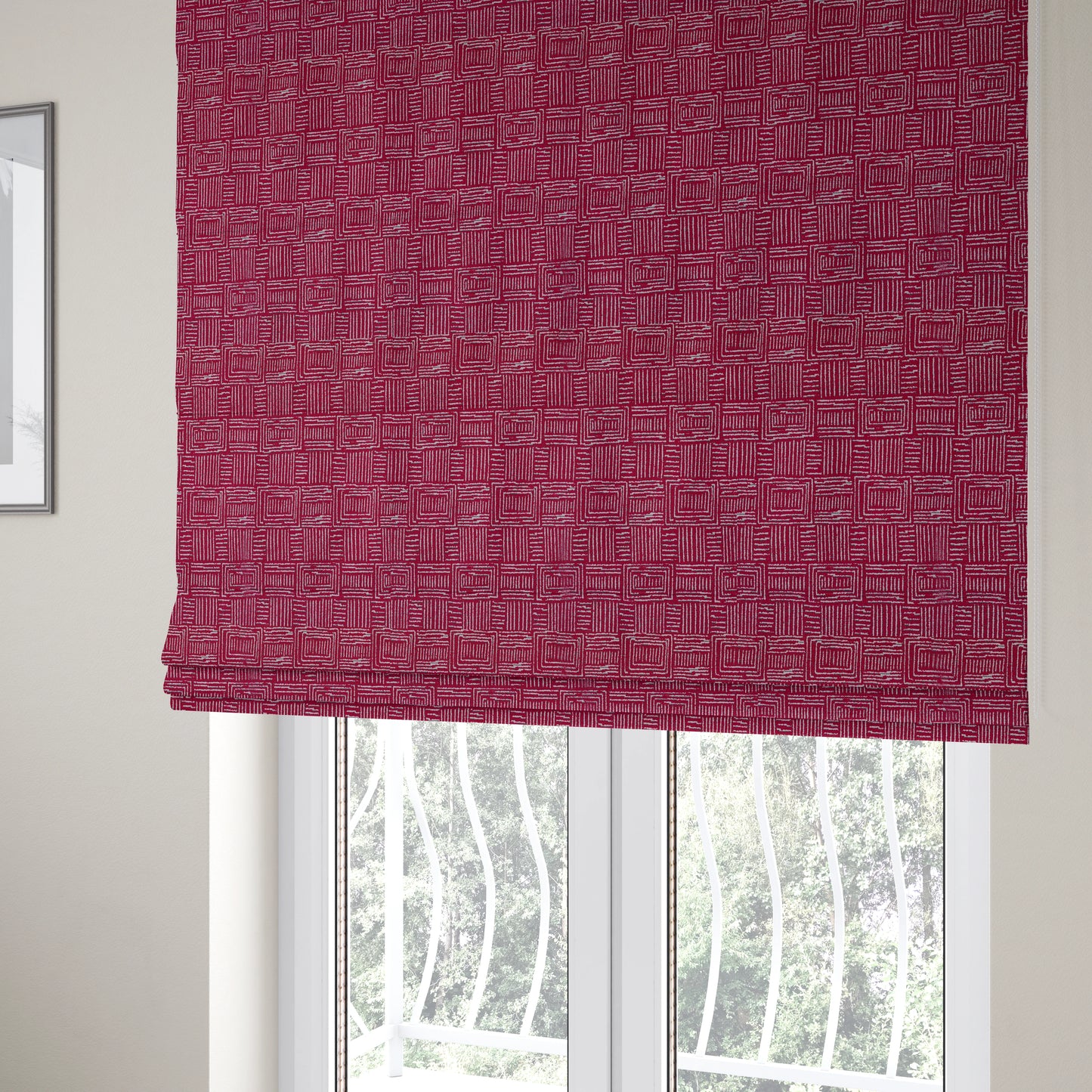 Piccadilly Collection Gingham Pattern Woven Upholstery Pink Chenille Fabric JO-521 - Roman Blinds