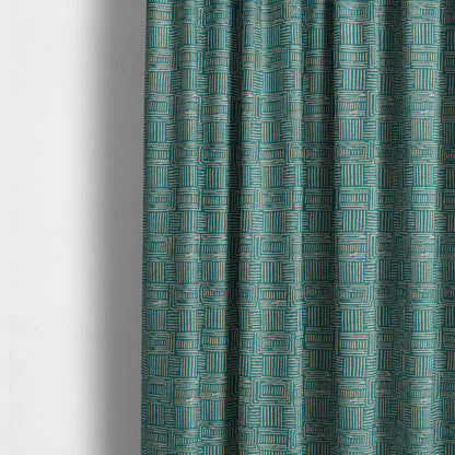 Piccadilly Collection Gingham Pattern Woven Upholstery Teal Chenille Fabric JO-523 - Made To Measure Curtains