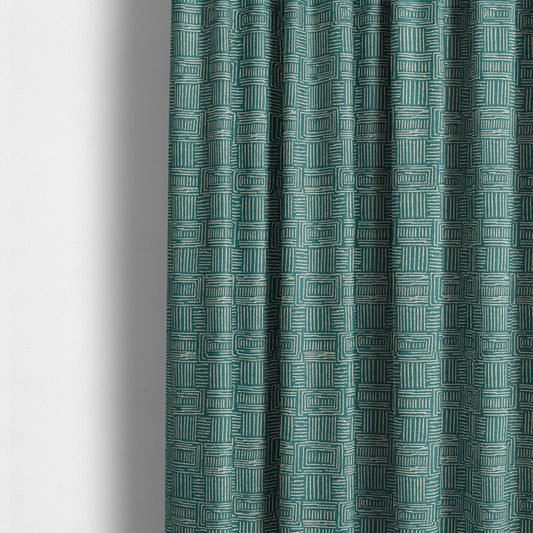 Piccadilly Collection Gingham Pattern Woven Upholstery Teal Chenille Fabric JO-523 - Made To Measure Curtains