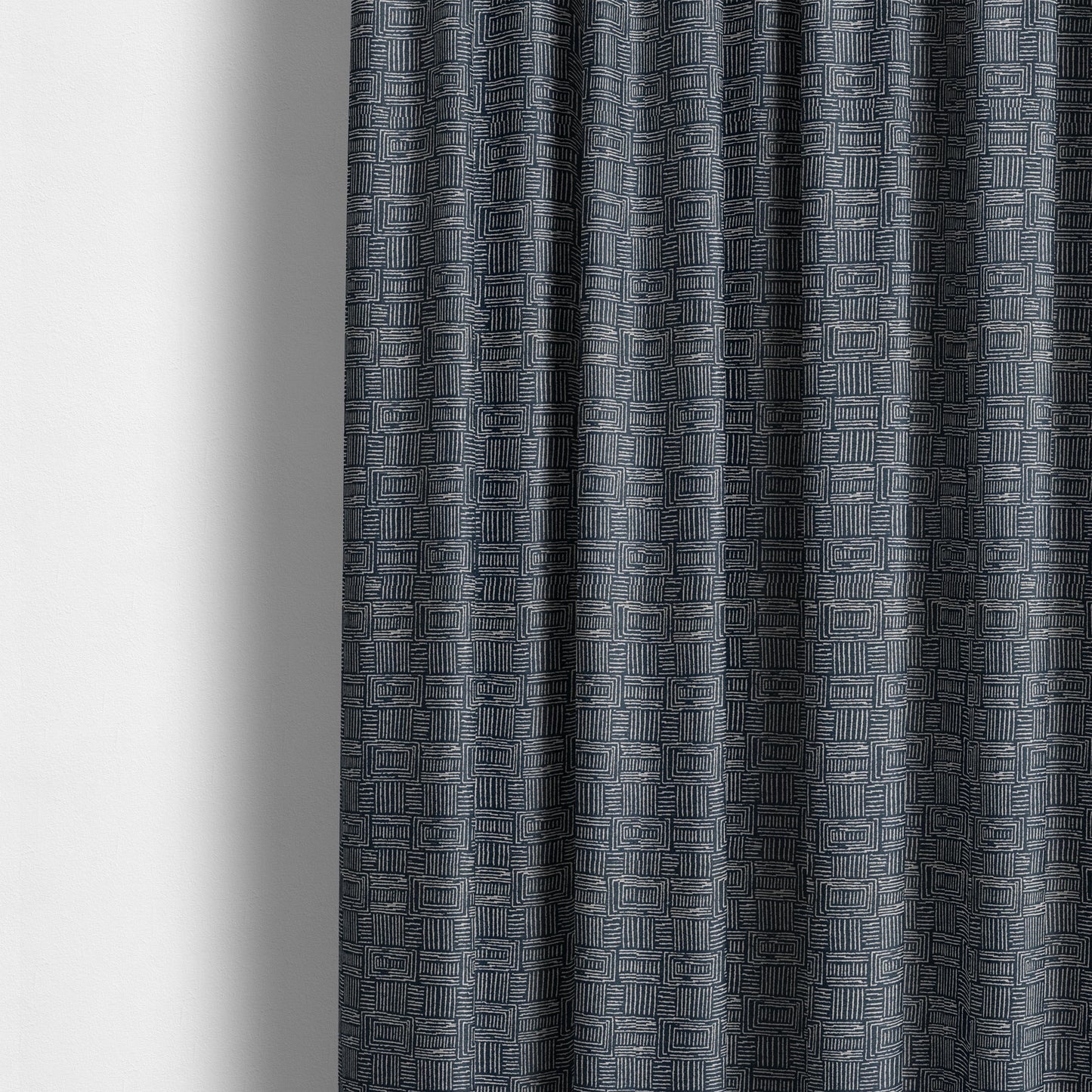 Piccadilly Collection Gingham Pattern Woven Upholstery Navy Blue Chenille Fabric JO-524 - Made To Measure Curtains