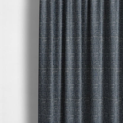 Piccadilly Collection Gingham Pattern Woven Upholstery Navy Blue Chenille Fabric JO-524 - Made To Measure Curtains