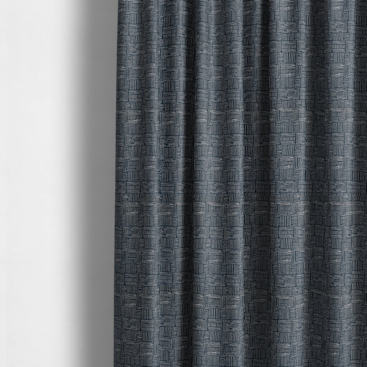 Piccadilly Collection Gingham Pattern Woven Upholstery Navy Blue Chenille Fabric JO-524 - Made To Measure Curtains