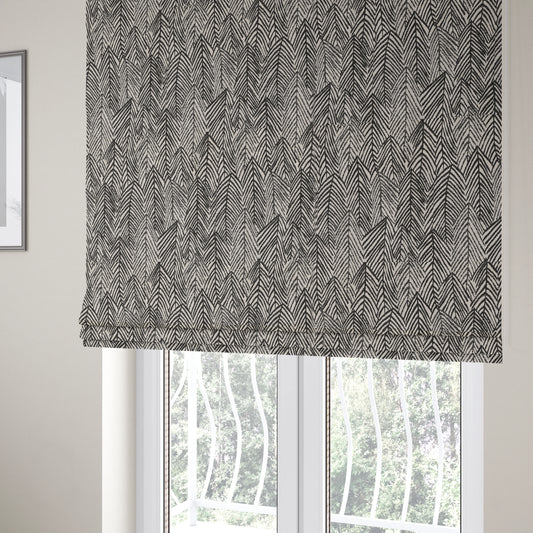 Piccadilly Collection Leaf Floral Pattern Woven Upholstery Black Chenille Fabric JO-525 - Roman Blinds