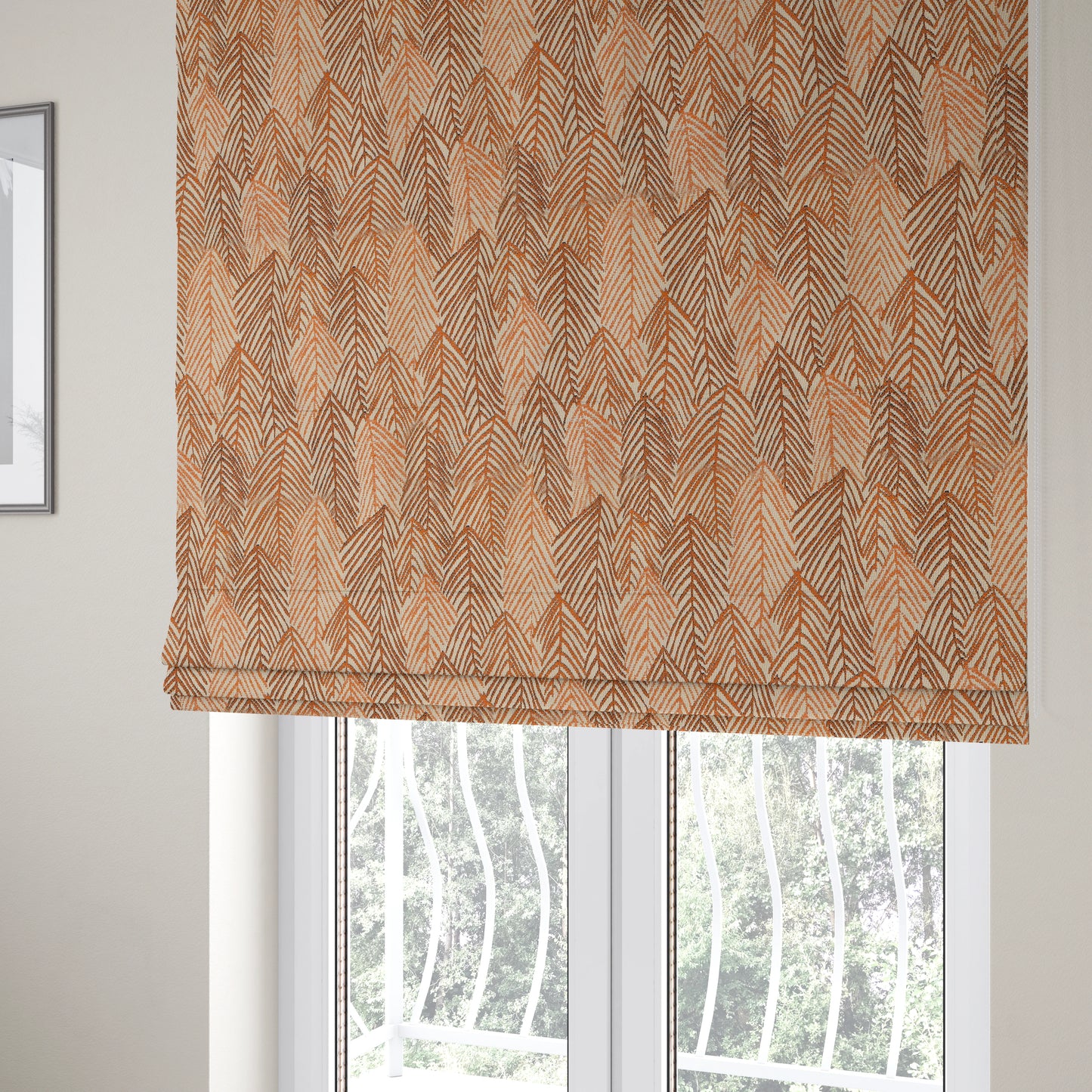 Piccadilly Collection Leaf Floral Pattern Woven Upholstery Orange Chenille Fabric JO-526 - Roman Blinds