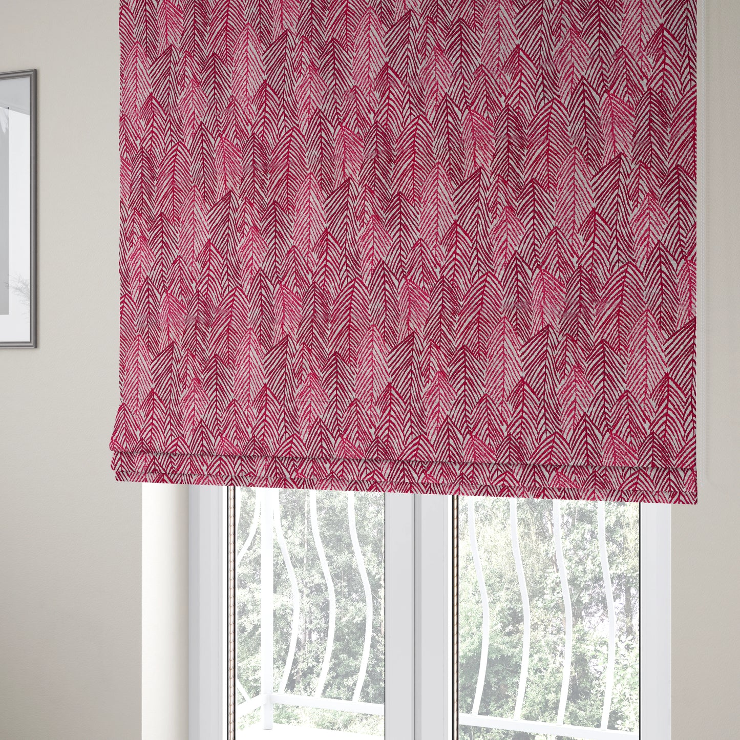 Piccadilly Collection Leaf Floral Pattern Woven Upholstery Pink Chenille Fabric JO-528 - Roman Blinds