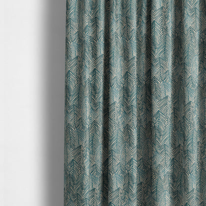 Piccadilly Collection Leaf Floral Pattern Woven Upholstery Teal Chenille Fabric JO-530 - Made To Measure Curtains