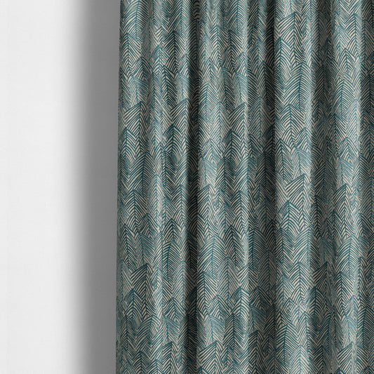 Piccadilly Collection Leaf Floral Pattern Woven Upholstery Teal Chenille Fabric JO-530 - Made To Measure Curtains