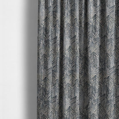 Piccadilly Collection Leaf Floral Pattern Woven Upholstery Navy Blue Chenille Fabric JO-531 - Made To Measure Curtains