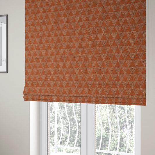 Piccadilly Collection Geometric Triangle Pattern Woven Upholstery Orange Chenille Fabric JO-533 - Roman Blinds