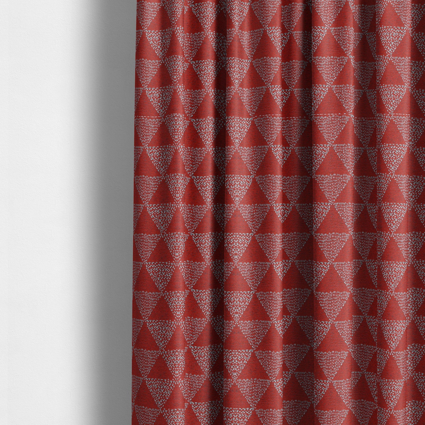 Piccadilly Collection Geometric Triangle Pattern Woven Upholstery Red Chenille Fabric JO-534 - Made To Measure Curtains