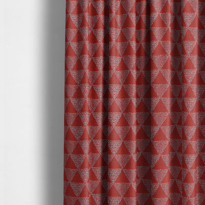 Piccadilly Collection Geometric Triangle Pattern Woven Upholstery Red Chenille Fabric JO-534 - Made To Measure Curtains