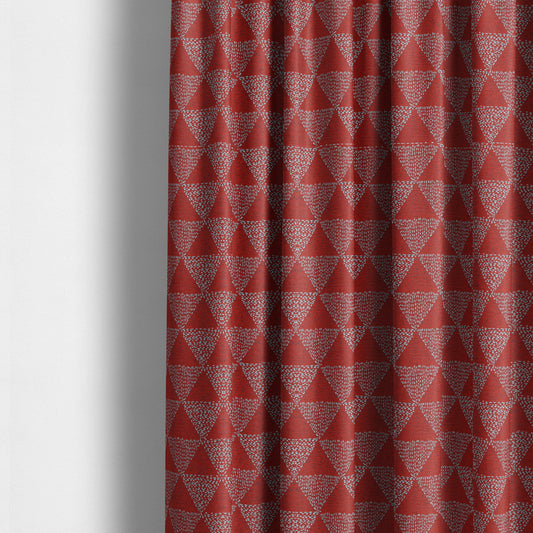 Piccadilly Collection Geometric Triangle Pattern Woven Upholstery Red Chenille Fabric JO-534 - Made To Measure Curtains