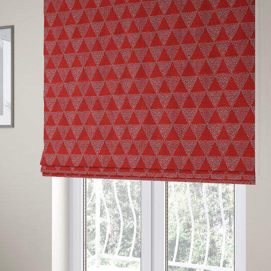 Piccadilly Collection Geometric Triangle Pattern Woven Upholstery Red Chenille Fabric JO-534 - Roman Blinds