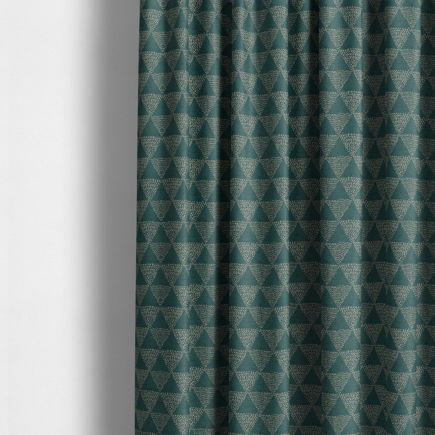 Piccadilly Collection Geometric Triangle Pattern Woven Upholstery Teal Chenille Fabric JO-537 - Made To Measure Curtains