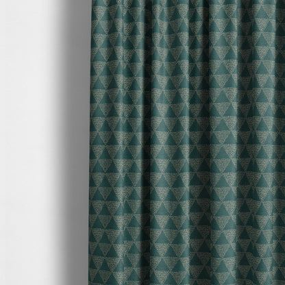 Piccadilly Collection Geometric Triangle Pattern Woven Upholstery Teal Chenille Fabric JO-537 - Made To Measure Curtains