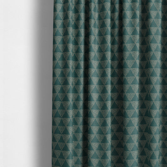 Piccadilly Collection Geometric Triangle Pattern Woven Upholstery Teal Chenille Fabric JO-537 - Made To Measure Curtains