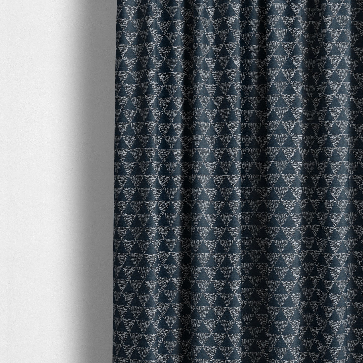 Piccadilly Collection Geometric Triangle Pattern Woven Upholstery Navy Blue Chenille Fabric JO-538 - Made To Measure Curtains