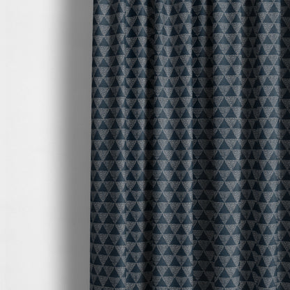 Piccadilly Collection Geometric Triangle Pattern Woven Upholstery Navy Blue Chenille Fabric JO-538 - Made To Measure Curtains