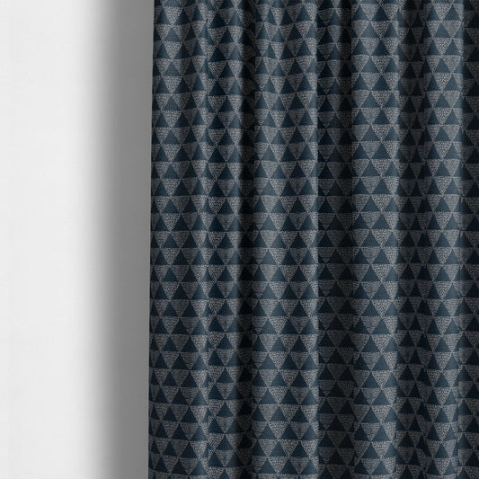 Piccadilly Collection Geometric Triangle Pattern Woven Upholstery Navy Blue Chenille Fabric JO-538 - Made To Measure Curtains