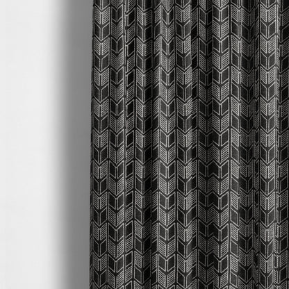 Piccadilly Collection Geometric Chevron Pattern Woven Upholstery Black Chenille Fabric JO-539 - Made To Measure Curtains