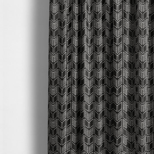 Piccadilly Collection Geometric Chevron Pattern Woven Upholstery Black Chenille Fabric JO-539 - Made To Measure Curtains