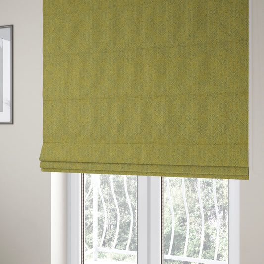 Piccadilly Collection Geometric Chevron Pattern Woven Upholstery Green Chenille Fabric JO-540 - Roman Blinds