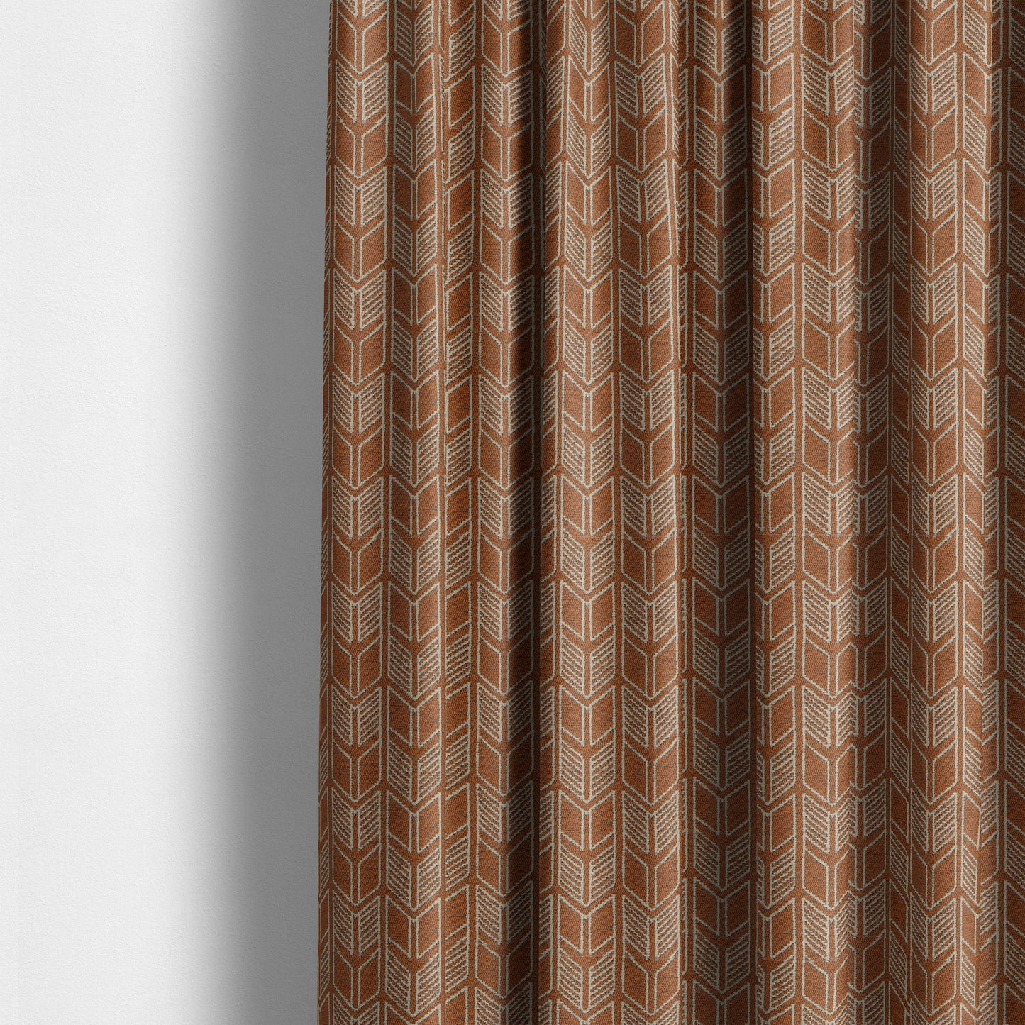 Piccadilly Collection Geometric Chevron Pattern Woven Upholstery Orange Chenille Fabric JO-541 - Made To Measure Curtains